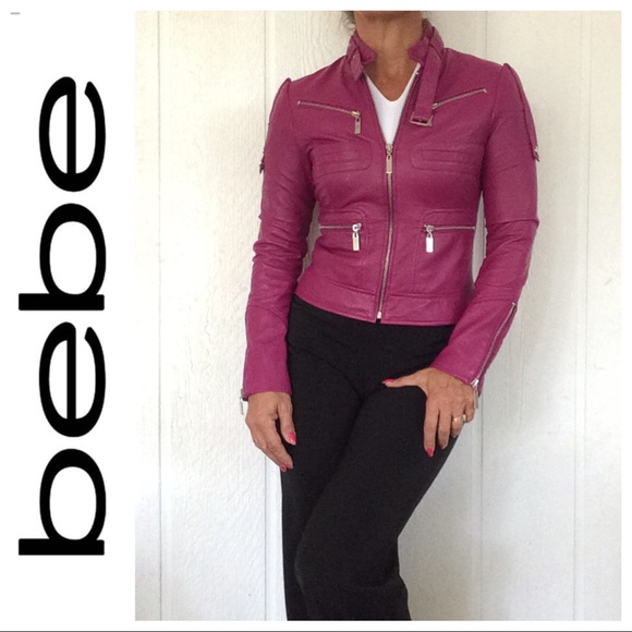 bebe Jackets & Blazers - BEBE PURPLE LEATHER MOTO JACKET SMALL